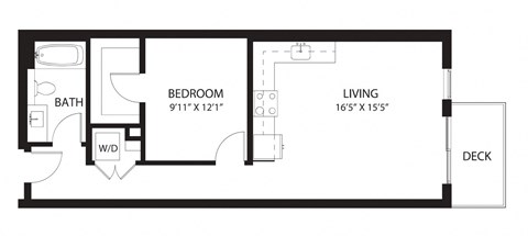 Floor plan for 1 bed, 1 bath, 702 sqft